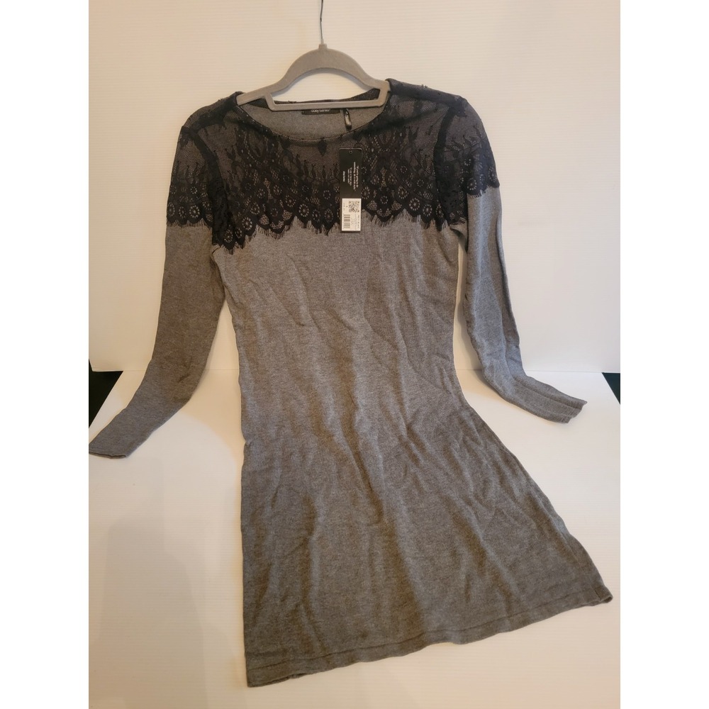 Daisy Fuentes Sweather Dress with Lace - Small Heather Gray NWT